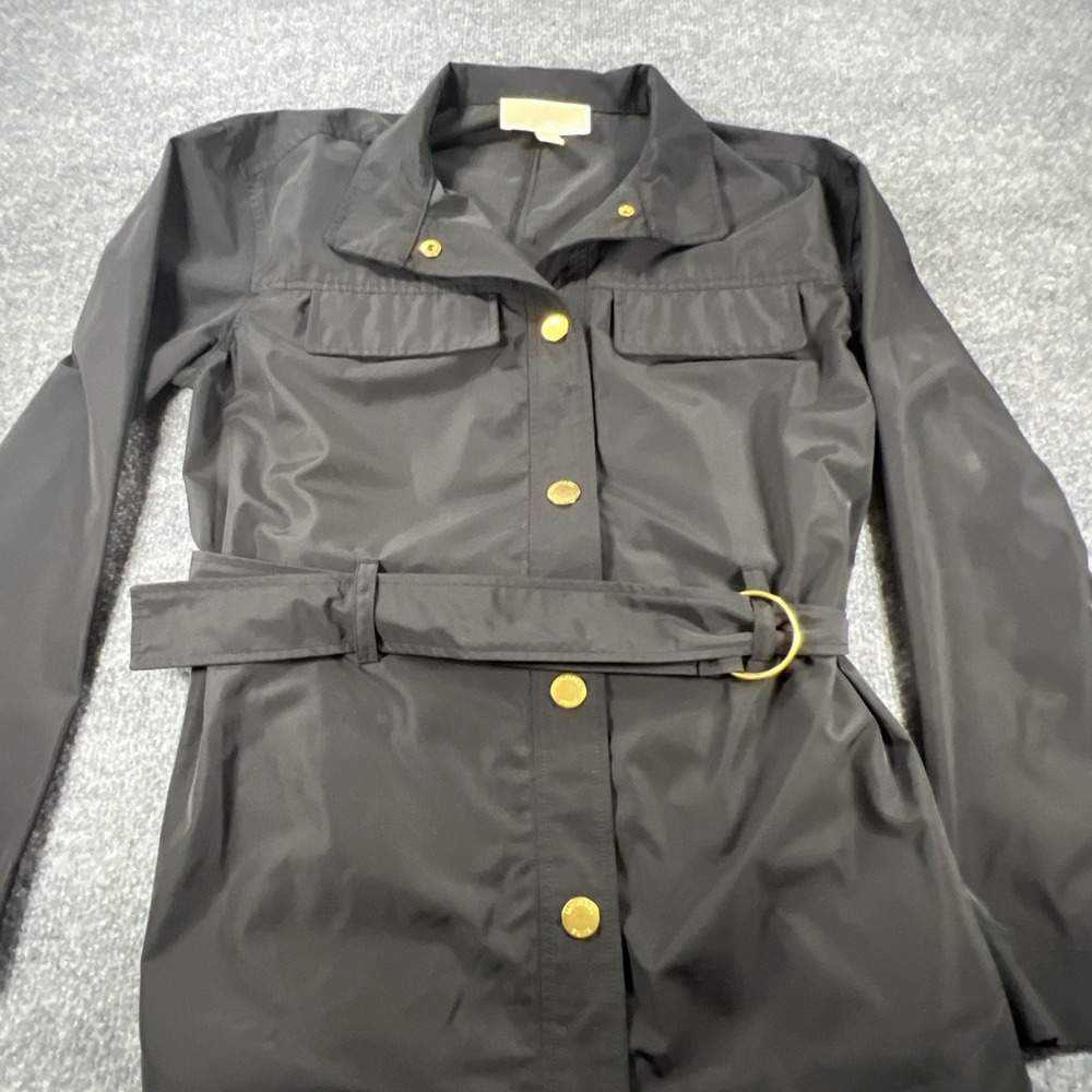 Michael Kors Black Belted Utility Safari Jacket Gold Hardware Women's Small